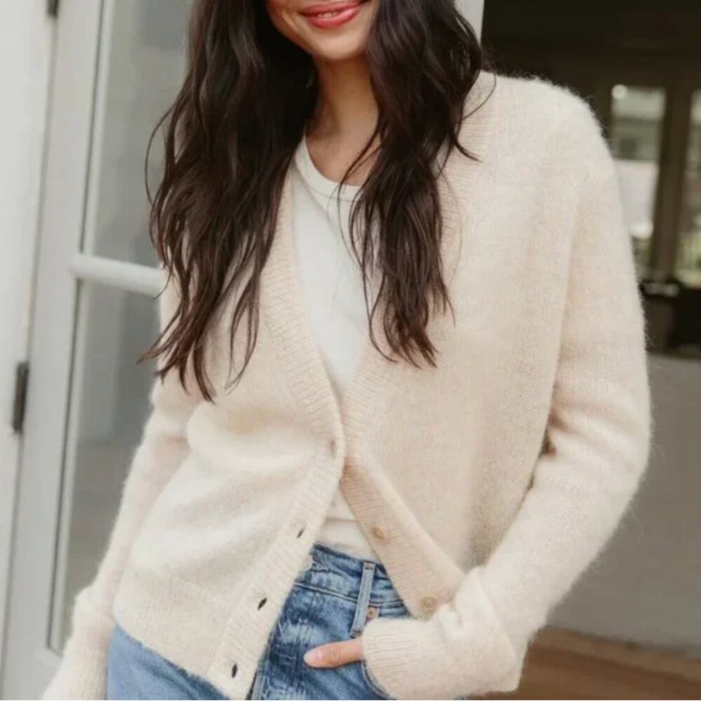 Jenni Kayne Boyfriend Alpaca Wool Knit Cardigan - Sand Cream Off White